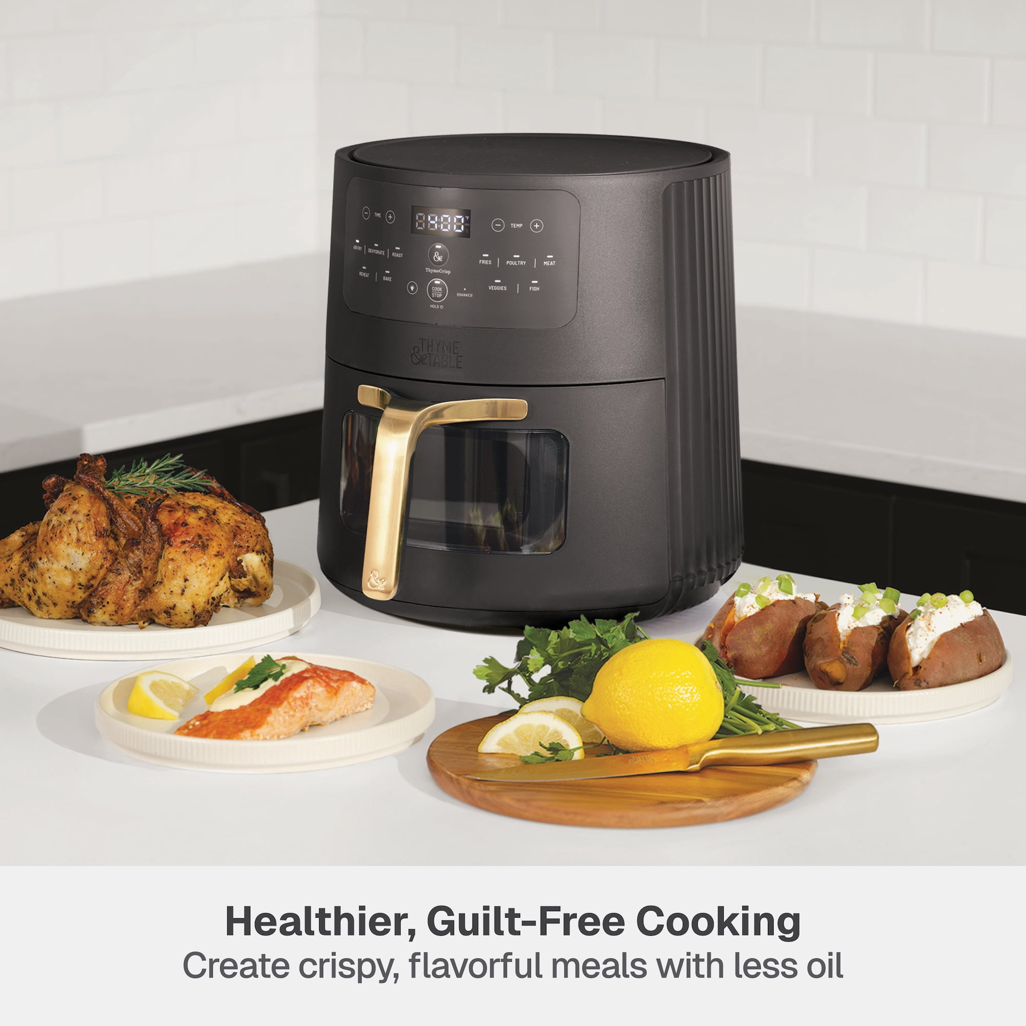 Thyme & Table 6QT Air Fryer, with ThymeCrisp™ and Ceramic-Coated Nonstick Basket, Slate Grey