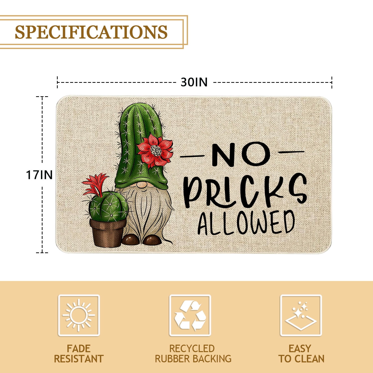 Spring Summer Door Mat 30 X 17 Inch No Picks Allowed Cactus Doormat Indoor Outdoor Entrance Funny Floor Mat Non Slip Summer Decor Rubber Welcome Mats