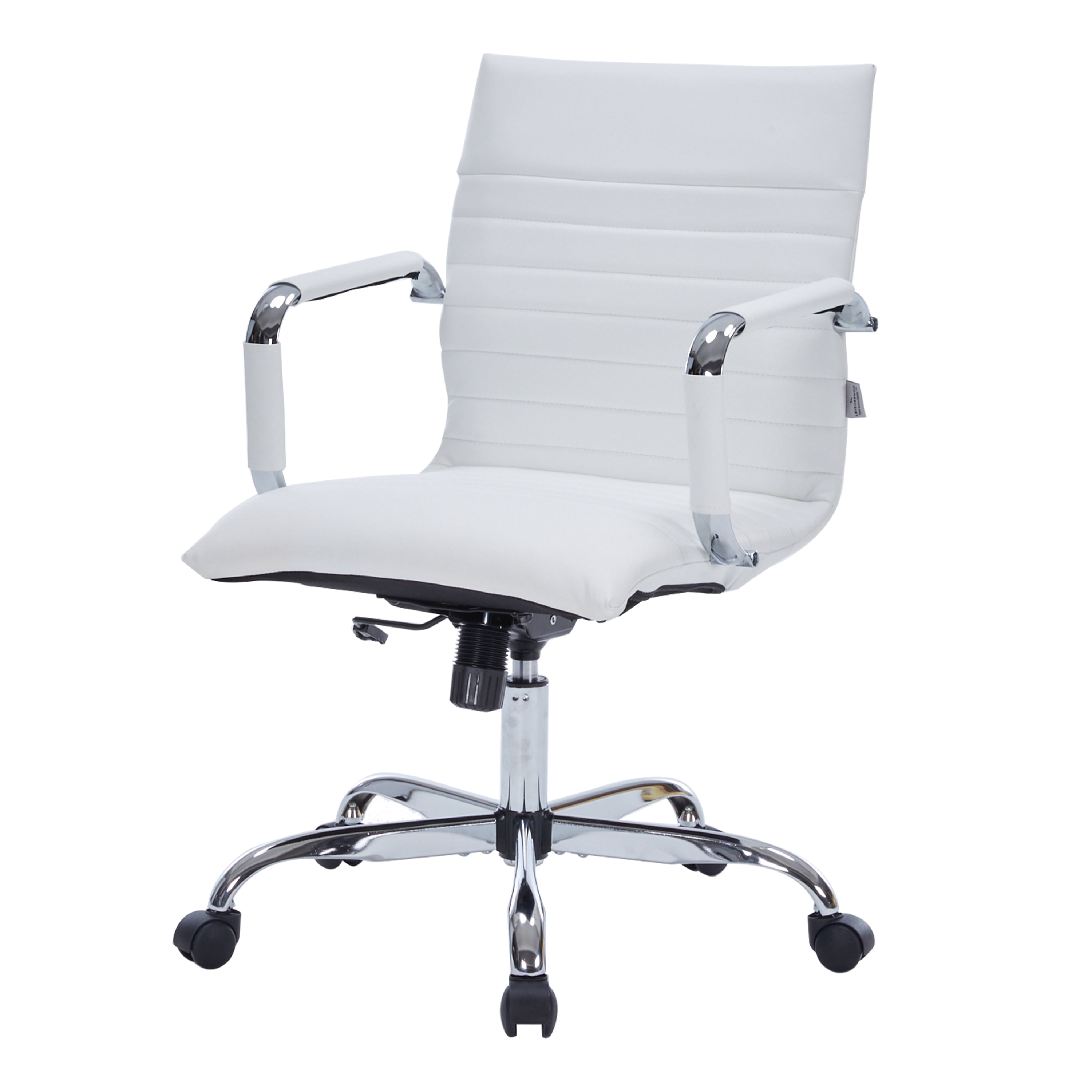 LeisureMod Harris Modern Adjustable Swivel Leather Task Office Chair with Tilt and Ergonomic Design, White