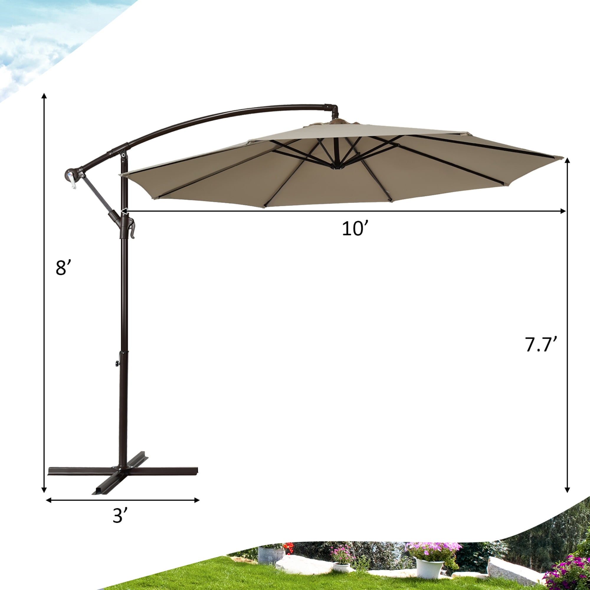 Gymax 10 ft Patio Cantilever Offset Umbrella Yard Garden Outdoor w/ 8 Ribs Tan