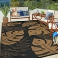 thumbnail image 2 of GlowSol 9'x12' Outdoor Rug Plastic Straw Weatherproof Reversible Rug Modern Leaves Patio Camping Rugs for Deck Porch Picnic Balcony, Black Brown, 2 of 9
