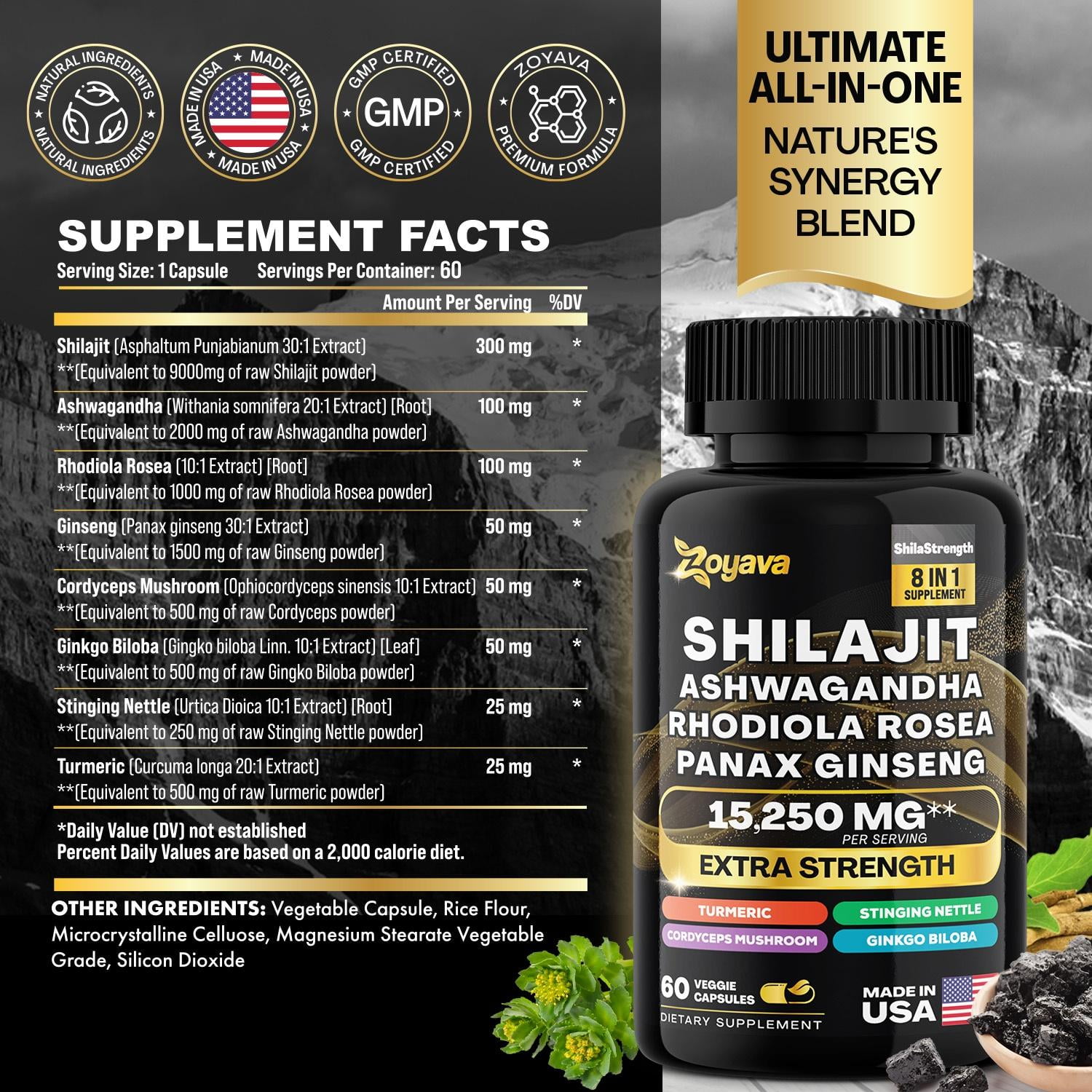 Immune & Energy Trio: Sea Moss, Shilajit, Resveratrol with Black Seed Oil, Ashwagandha, Turmeric, Bladderwrack, Burdock, Ginger, Vit C, D3, Elderberry, Manuka, Rhodiola, Ginseng, Gingko, Cordyceps