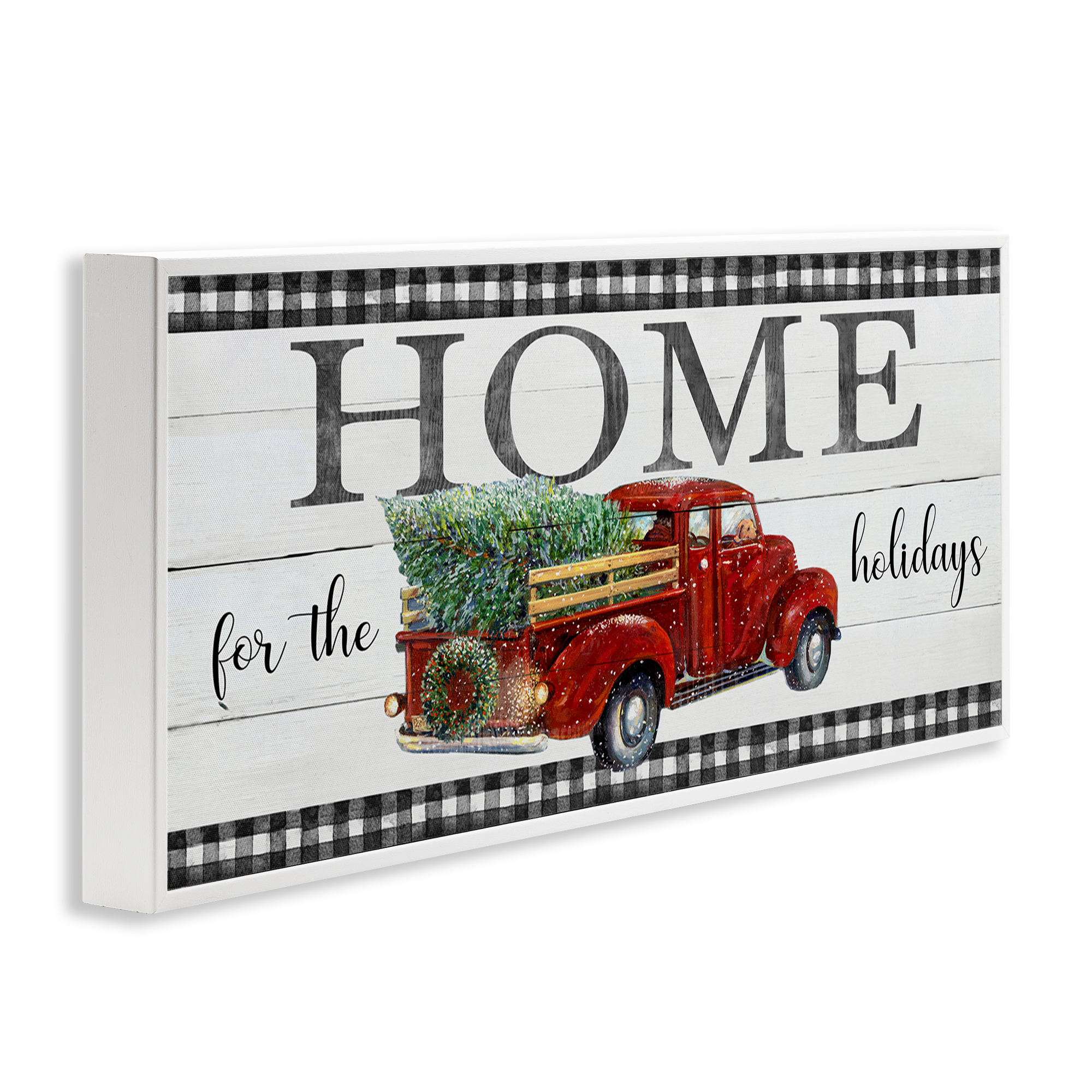 Stupell Industries Home For Holidays Truck Holiday Painting White Framed Art Prints Wall Art, 24 x 10
