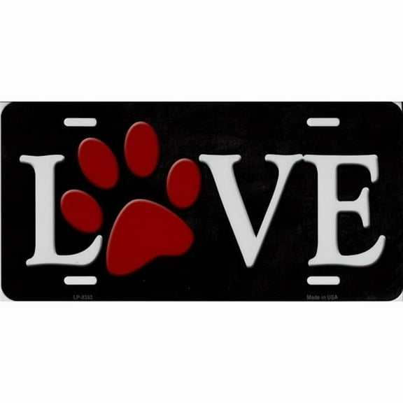 212 Main LP-8353 6 x 12 in. Love with Red Paw Print Metal License Plate