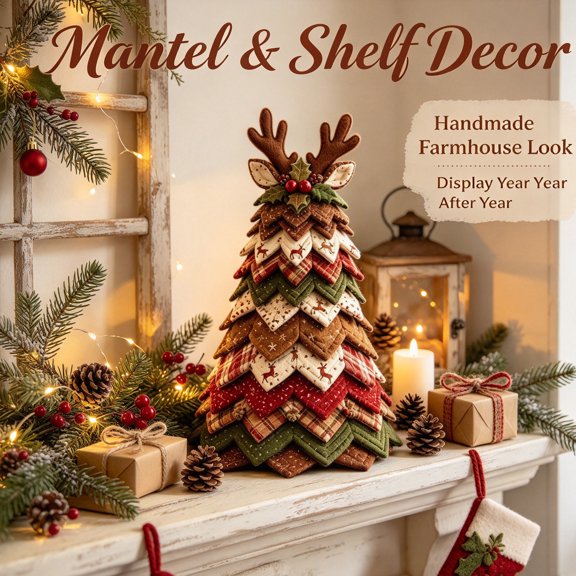 DIY Felt Christmas Tree Kit 6.3In Mini Fabric Christmas Tree Tabletop Ornament Handmade Farmhouse Holiday Table Decor Craft Gift
