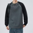 thumbnail image 2 of Wyzesi Plus Size Sweatshirt Hoodies for Men Male Patchwork Contrasting Raglan Sleeve Round Neck Sweatshirt with Inner Long Sleeves, 2 of 5