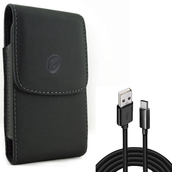 Leather Case Belt Clip w Type-C 10ft USB Cable for Samsung Galaxy A53 5G,A33 5G Phones - Holster Cover Pouch Vertical, Charger Cord Power Wire USB-C