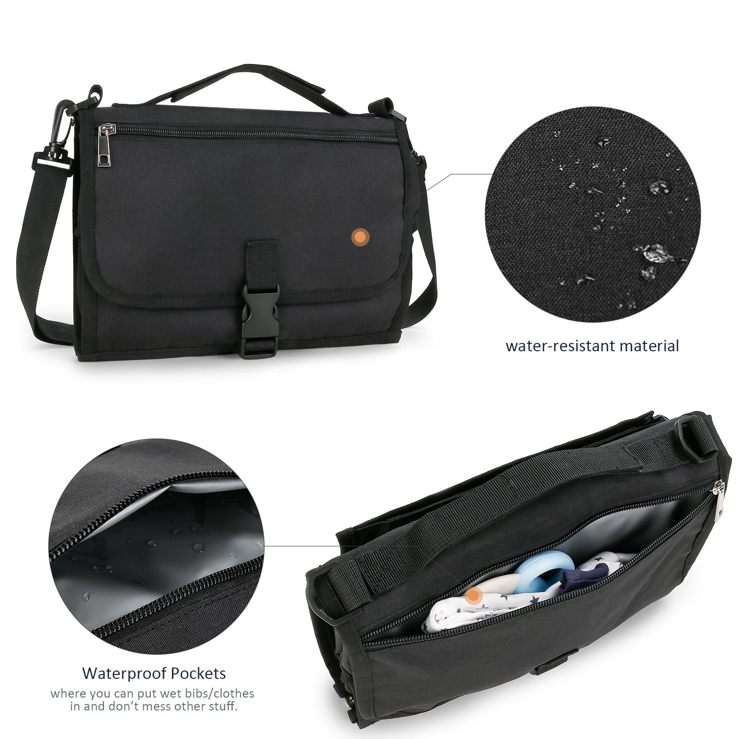 SPEKSEE Portable Diaper Changing Pad - Outdoor Travel Foldable Waterproof Diaper Bag with Shoulder Strap and Wet Wipes Pocket