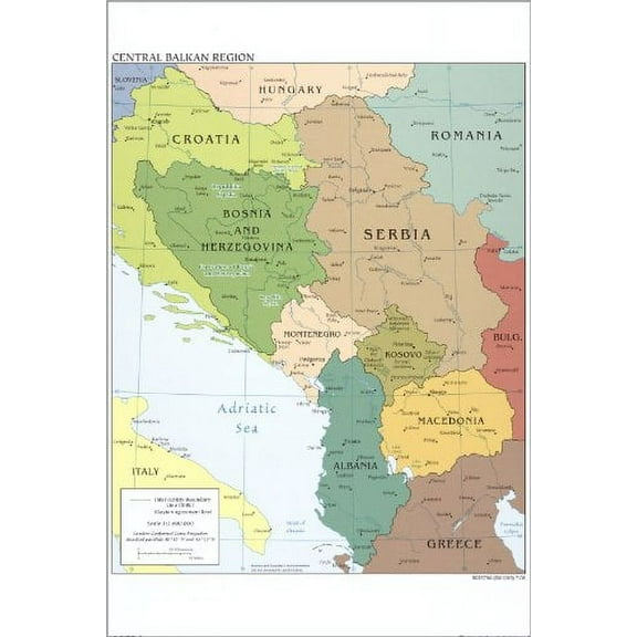 16x24 Poster; Cia Map Of Bosnia Croatia Serbia Kosovo Albania Macedonia Montenegro 2008