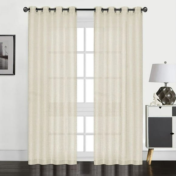 Perry Textured Slub Sheer Grommet Window Panel, Beige, 54x84 Inches