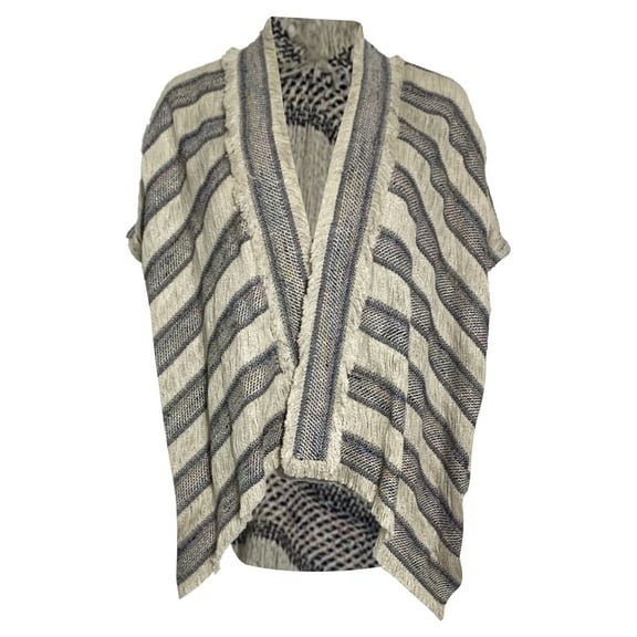 Pre-Owned Maje Vona Striped Fringed Poncho in Multicolor Cotton