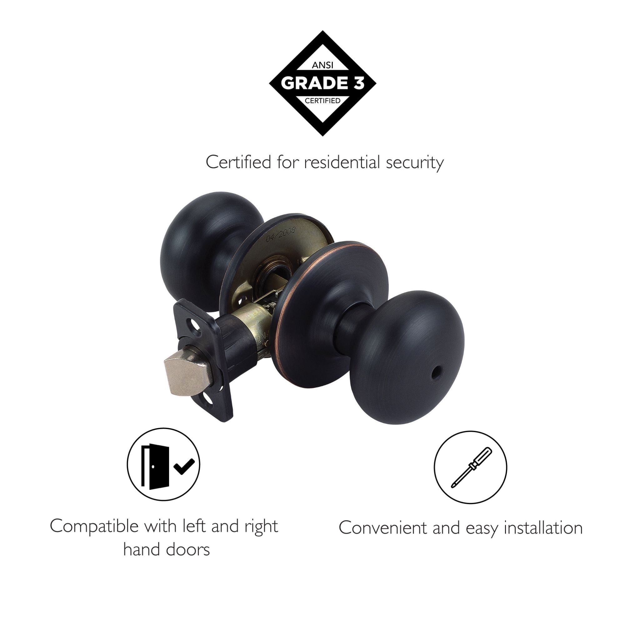Design House Cambridge Universal 6-Way Privacy Bed and Bath Door Knob, Oil Rubbed Bronze