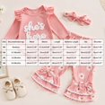 thumbnail image 6 of Enyan Newborn Baby Girl Fall Winter Outfit Long Sleeve Romper Floral Daisy Flare Pants and Headband Clothing Set（Size Newborn）, 6 of 8