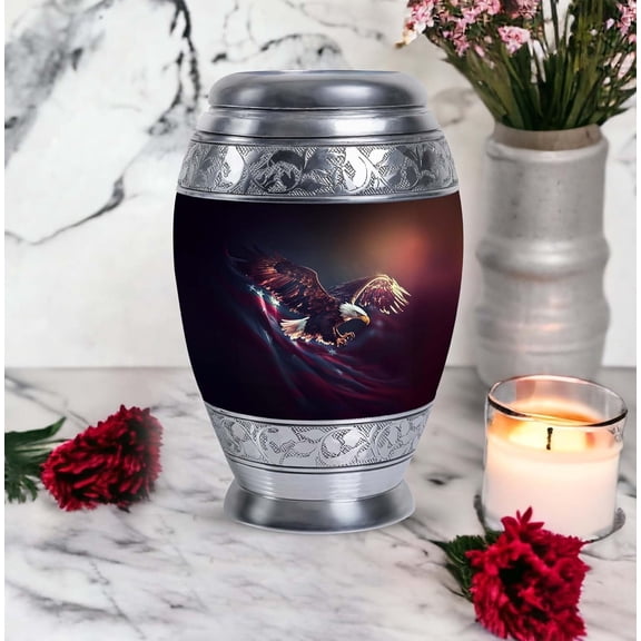 Majestic Eagle Cremation Urn for Human Ashes - Artistic Large Aluminum Urn for Adult Male or Female, Patriotic Memorial Keepsake, Burial Urn