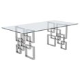 thumbnail image 2 of Ensemble de Salle à Manger en Verre Clair 6pc avec Base en Acier Inoxydable Argenté + Chaises + Banc, 2 of 4