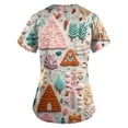 thumbnail image 4 of Stichou Christmas Scrubs Tops Women with 2 Pockets Christmas Print Nurse Uniforms Short Sleeve Funny V Neck Comfy Stretchy Scrub Plus Size Multicolor L, 4 of 4