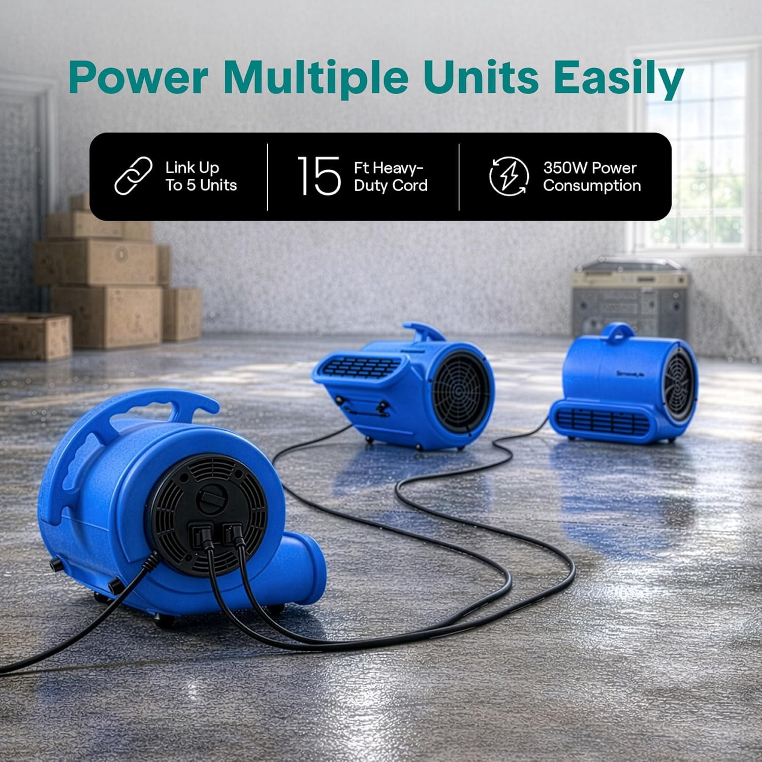 SereneLife Air Mover, 3-Speed Blower Fan with Adjustable Angle,2500 CFM Airflow, Portable Dryer for Ventilation, Circulation, and Drying in Homes, Garages, and Worksites, Blue
