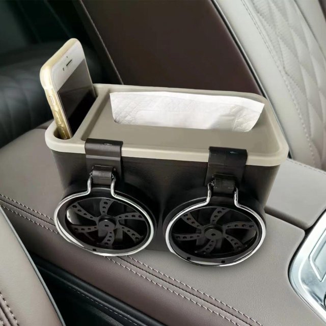Caja de almacenamiento para reposabrazos , portavasos, organizador plegable para asiento con funda, soporte de almacenamiento de pañuelos, toals, taza de agua, café Negro Yotijar Almacenamiento de reposabrazos de coche