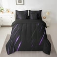 thumbnail image 2 of Castle Fairy Stripes Lines 7-Piece Bedding Comforter Set,Abstract Geometric King Bedding Sets,Neon Lights Ultra Soft Bed Sheets,Microfiber Teens Bedroom Decor,Reversible, 2 of 7