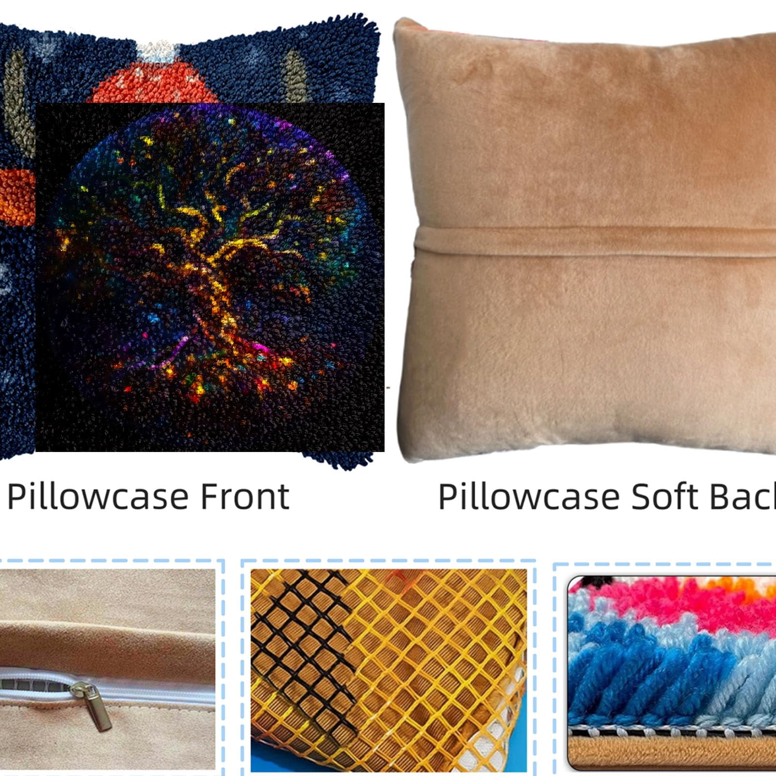 Colorful Tree Shining Sky DIY Latch Hook Pillow Kits for Adults Printed Pillowcase Crochet Yarns Hooking Handmade Pillow Cover Cushion for Home Sofa Decoration 17x17inch(3)