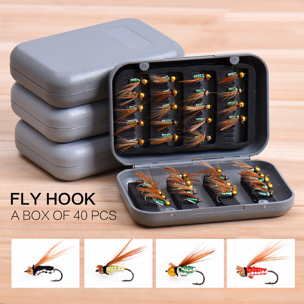 40Pcs Fly Fishing Dry Flies Assortment Kit with Waterproof Fly Box