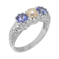 thumbnail image 1 of LBG British Made 9k White Gold Cultured Pearl & Tanzanite Womens Anniversary Ring - 33 size options - Size 7.75, 1 of 7