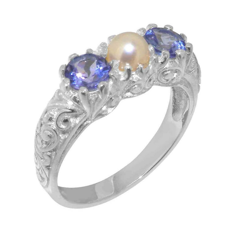 LBG British Made 925 Sterling Silver Cultured Pearl Tanzanite