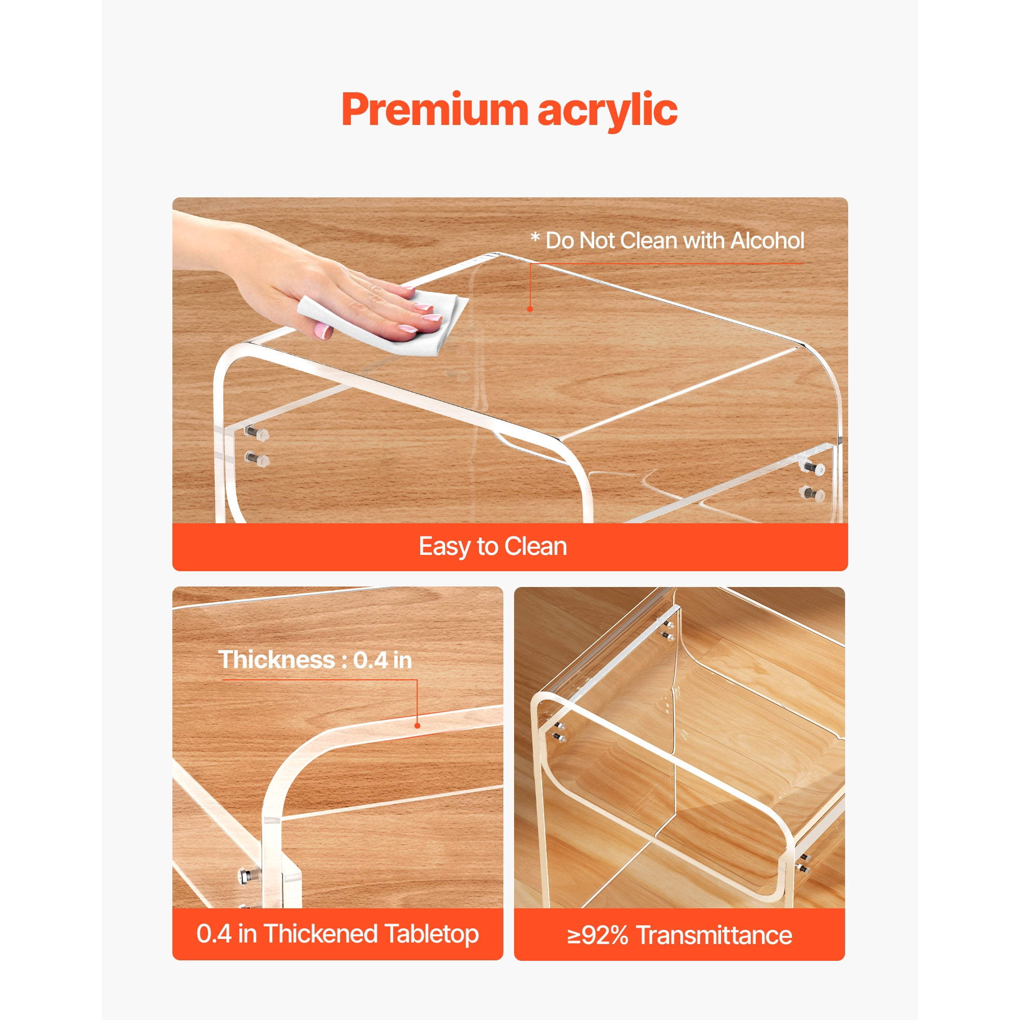 KFFKFF Acrylic Side Table, 2-Tier Clear Bedside Table with Storage Shelf, Modern Rectangular Transparent End Table, Thick Nightstand for Bedroom, Living Room, or Study, 11.8 x 15.7 x 19.7 in