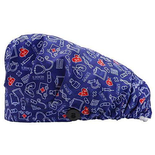 SHIYAO Working Cap with Button and Sweatband Adjustable Bouffant Hats Doctor Nurse Hat for Women Men