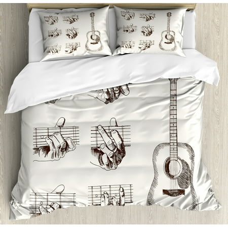 Guitar Duvet Cover Set Sketch Art Style Instrument And Chords