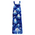 thumbnail image 4 of Women's Halloween Jumpsuits Skeleton Spiderweb Wide Leg Backless Spooky Rompers Pumpkin Candy Sleeveless Horror Overalls, 2XL, 4 of 5
