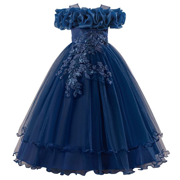 RMGVDSD Vintage Off The Shoulder Flower Girl Dress Embroidery Elegant Girls Dresses Casual Princess Wedding Holiday Birthday Party Wear Comfort Stylish Dress