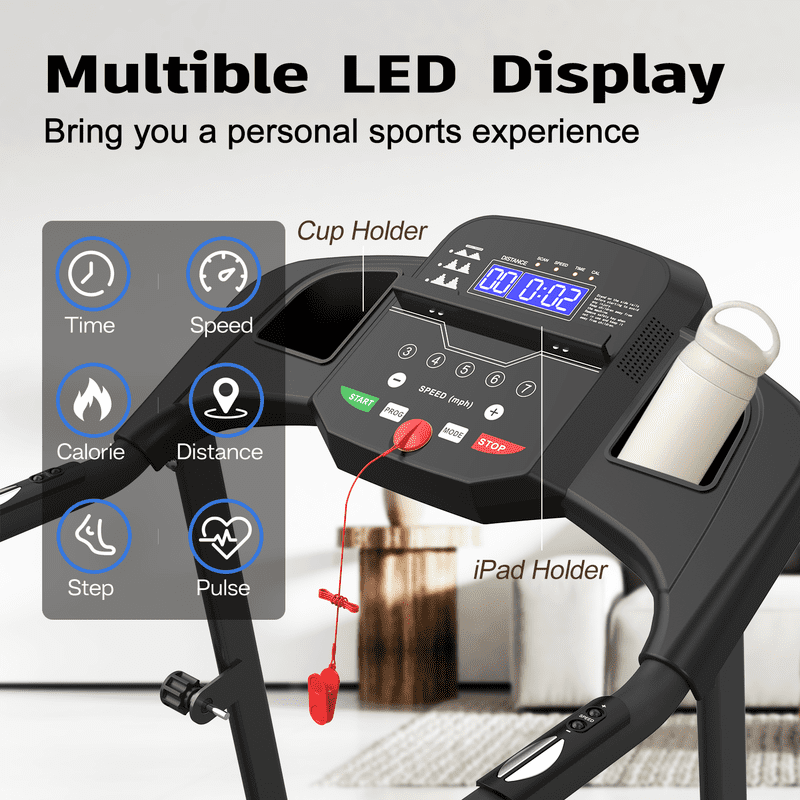 Redliro Folding Treadmill with 2.5HP Quiet Brushless Motor, Compact Running Machine for Home, LCD Display, Heart Rate Monitor, 265LBS Capacity