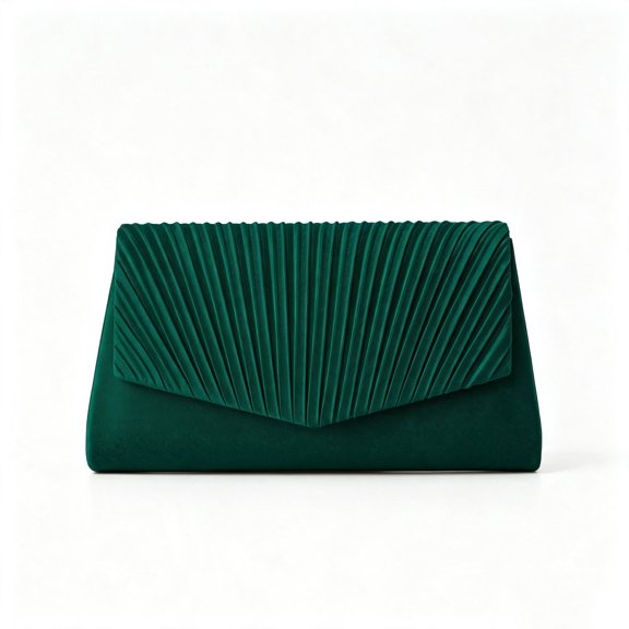 REMANLAN Women's Pleated Satin Evening Clutch Purse with Detachable Chain Strap, Emerald Green