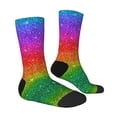 thumbnail image 3 of Uemuo Rainbow Glitter Pattern Women's Crew Socks, Soft Durable Breathable Moisture-Wicking with Odor Control Cotton socks, 3 of 9