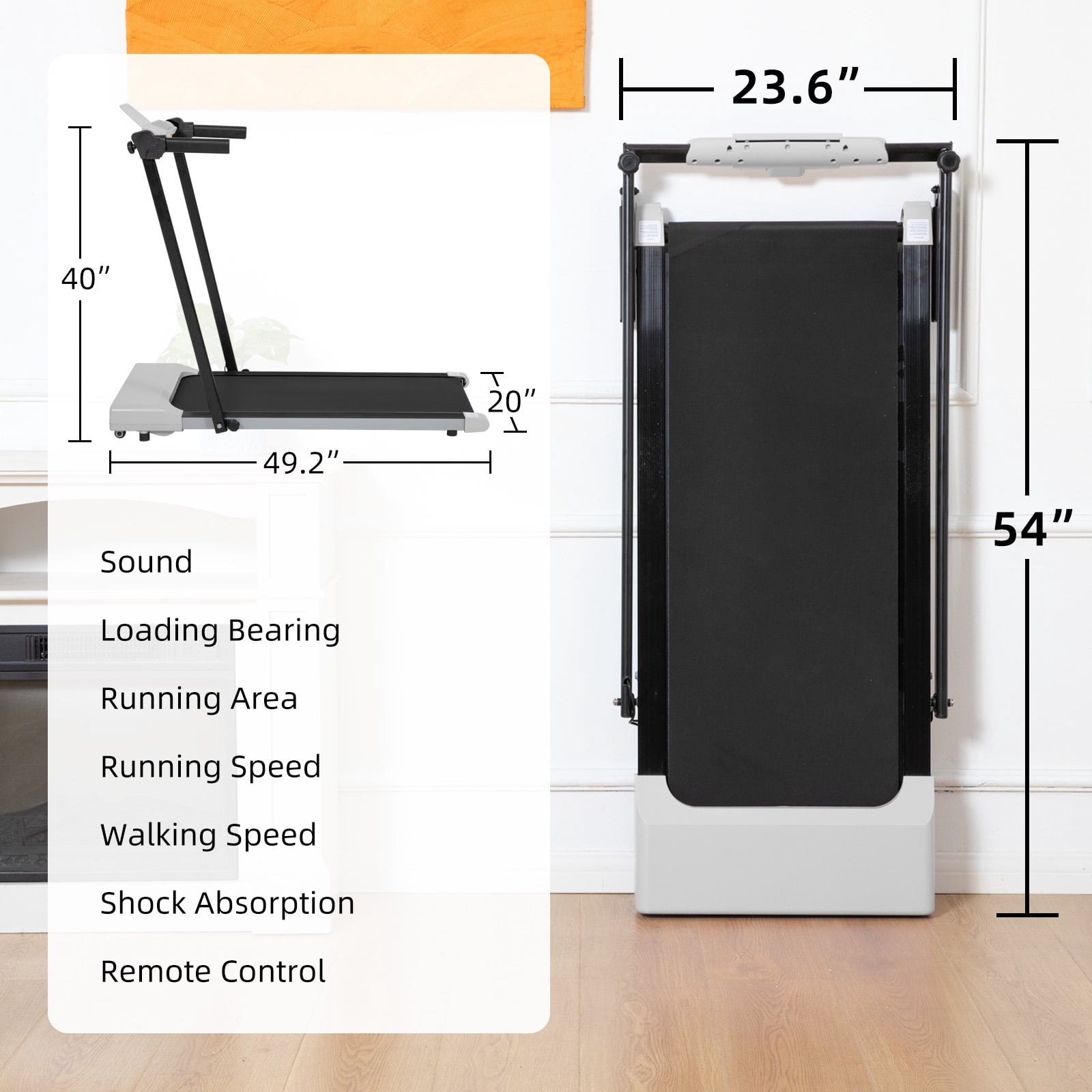 Ambifirner Walking Pad 300lb, 46*20 Walking Area 2.5HP Under Desk Treadmill for Home Office with Remote Control