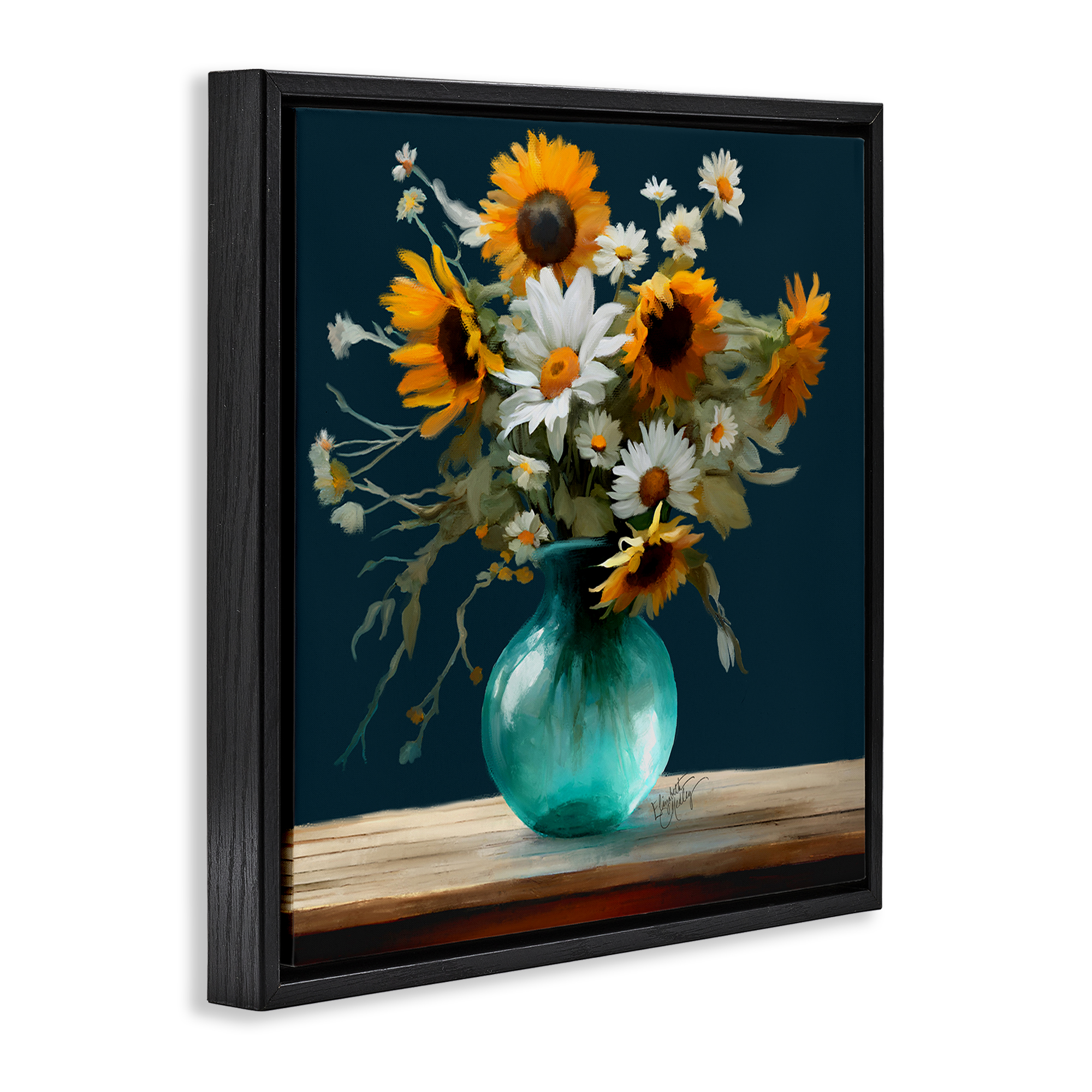 Stupell Industries Summer Sunflower Bouquet Botanical & Floral Painting Black Floater Framed Art Print Wall Art, 25 x 25