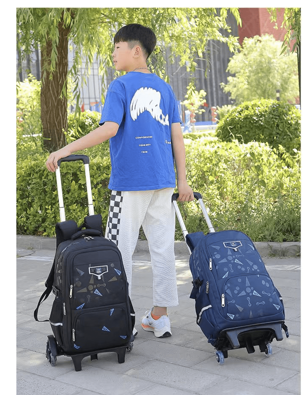 Wadan 6-Wheels Rolling Stylish School Bag Set 18-inch Shoulder Backpack with Lunch Bag & Pen Pouch - All in One-for Boys/Girls