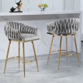 thumbnail image 2 of 26" Counter Height Bar Stool, Velvet Upholstered with Hand-Wave Back, Golden Chrome Base & Footrest, Modern Kitchen Island Stool, Gray, 2 of 8