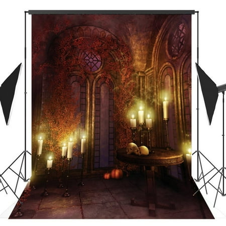 Image of GreenDecor 5x7ft Halloween Pumpkin Horror Nights Skeleton Fantasy Castle Costume Party Masquerade Series Photo Backdrops Studio Background Studio Props