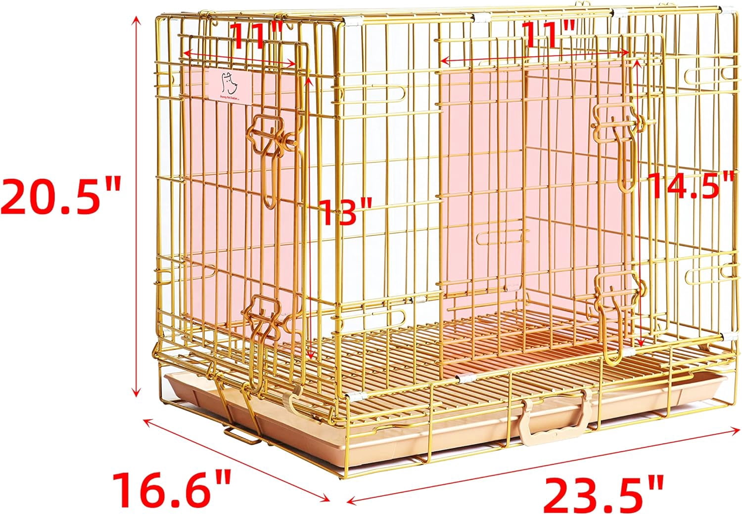 Homey Pet 24 Inch Dog Crate, Copper Gold Puppy Cage for Small Dogs, Collapsible Metal Wire Dog Kennel Indoor with Removable Floor Grid & Tray, Dual-Entry, Handle for Transport & Indoor