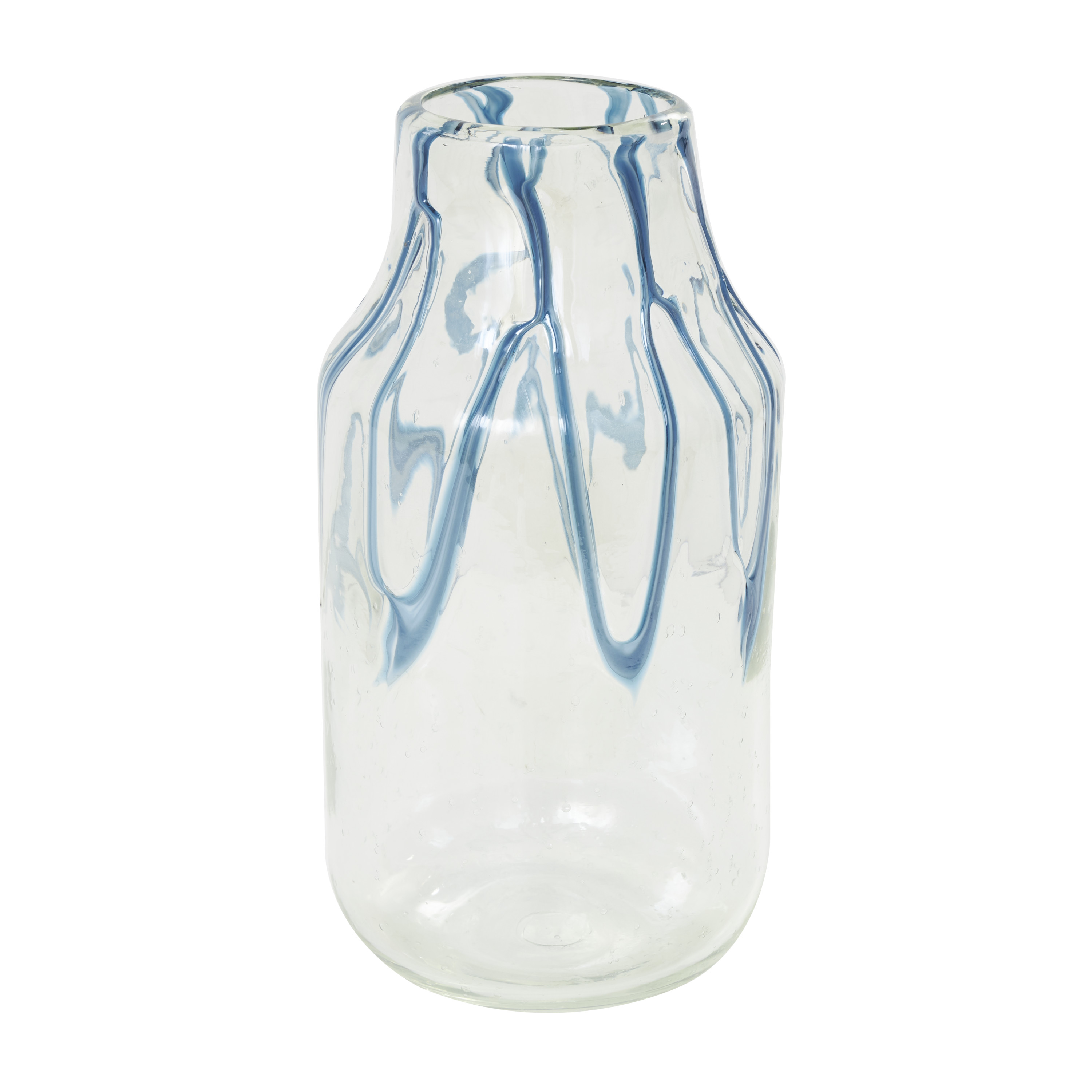 DecMode 13" Abstract Cream Glass Vase with Wavy Blue Design