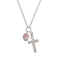 thumbnail image 2 of Delight Jewelry Silvertone Pink Softball with Stitching Spinner Be Strong and Courageous Engraved Cross Zoey Necklace, 28", 2 of 4