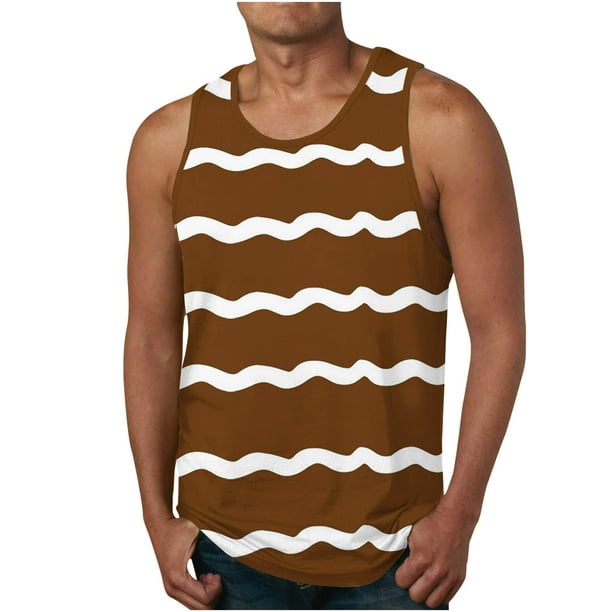 Tanques para Hombre para el Verano Solto Chaleco Raya Impresión Deporte Cuello Redondo Superior