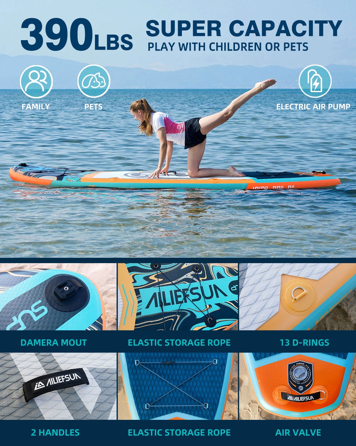 AILIFESUN with Electric Pump  10'6"*33" Stand Up Paddle Board Inflatable Stable Sup Board with Fishing Paddleboards Accessories for Adults Youth Wide Non-Slip Deck Surfboard