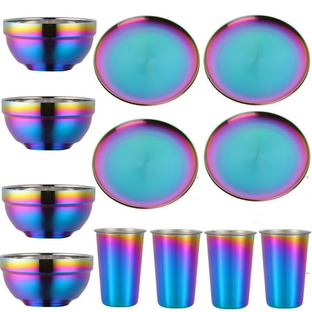 12Pcs Iridescent Dinnerware Set Including Plates Bowls Mugs For Parties