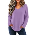 thumbnail image 2 of Qivvo Women's Knit Tunic Tops for Leggings Long Sleeve V Neck Pullover Sweater Curved Hem Shirts Trendy Clothes(Purple,3X-Large), 2 of 8
