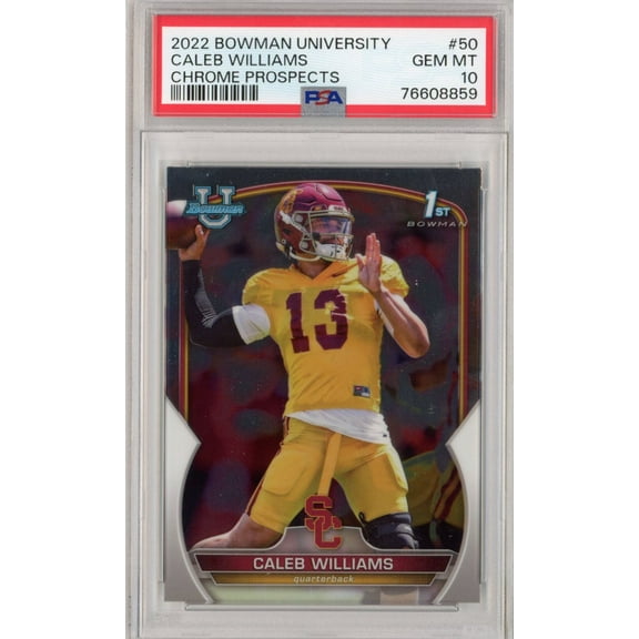 Graded 2022 Topps Bowman University Caleb Williams #50 Chrome Prospects Rookie RC Football Card PSA 10 Gem Mint