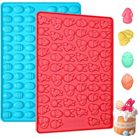 Mini Easter Silicone Molds with Bunny and Easter Egg Shaped 58-Cavity Bunny Molds and 83-Cavity Egg Molds for Chocolate Candy Gummy Wax Melt Pack of 2