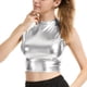 thumbnail image 4 of Pantalones de Cuero de Cintura Alta para las Mujeres con Textura Patente Brillante, Top de Club Nocturno de las Mujeres, Tops sin Mangas de Cuello Alto para las Mujeres en Estilo Metálico, 4 of 8